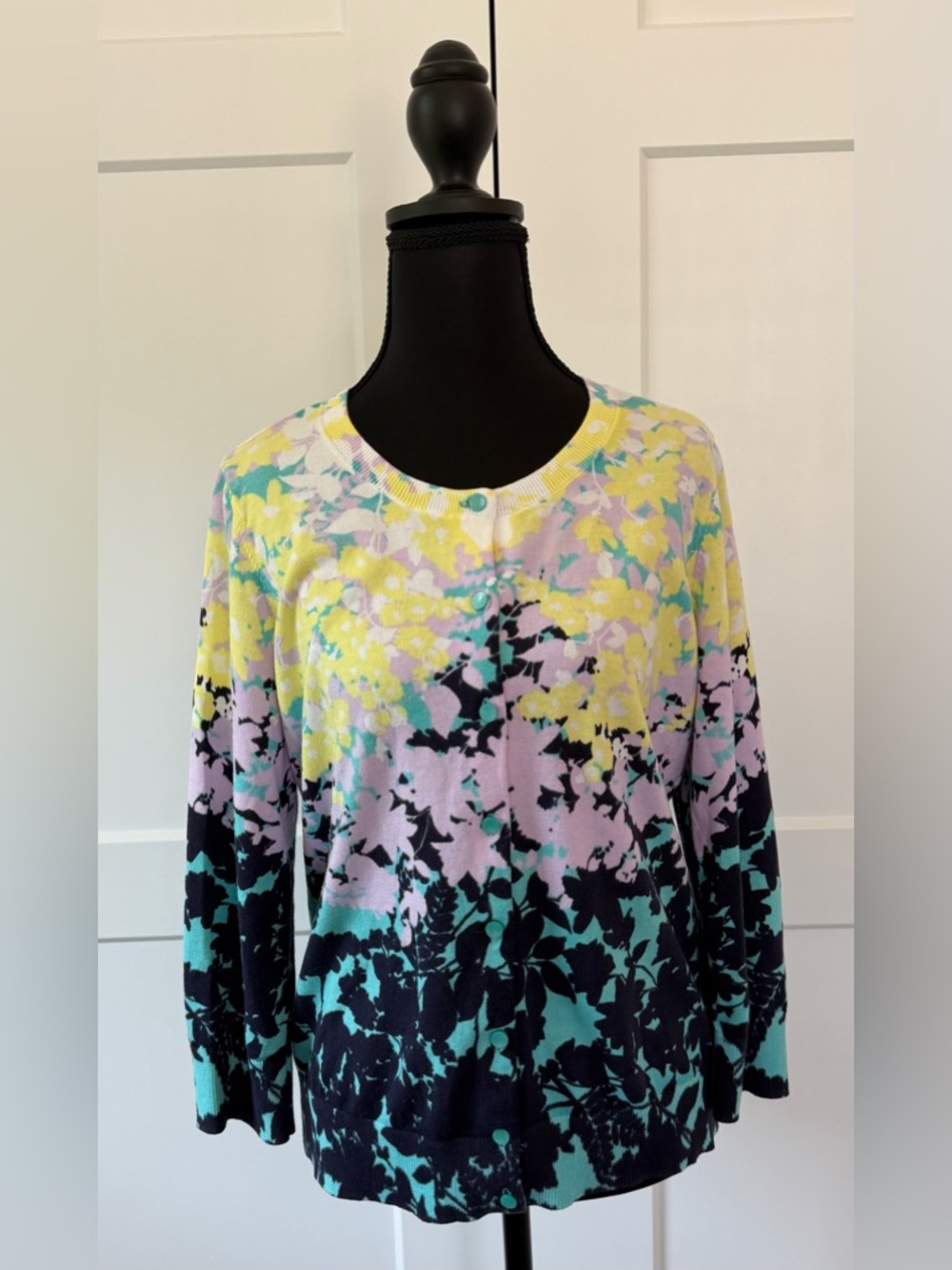 NWOT Talbots Floral Ombre Crewneck Sweater - Yellow, Lavender, Teal, Navy,Medium